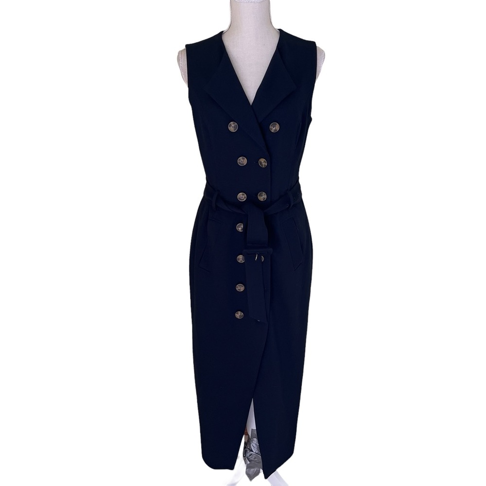 Lela Rose Navy Sleeveless Double-Breasted Dress